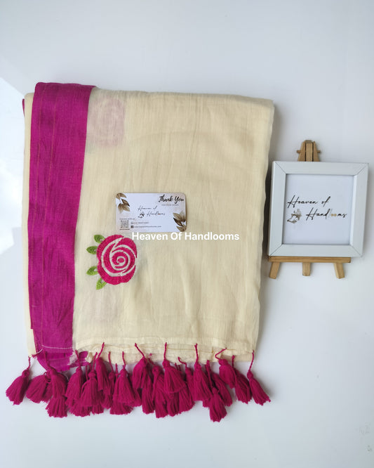 Embroidery Saree - Cream Roja Poo