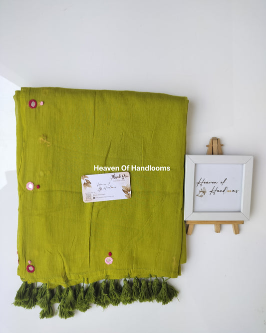 Festive Saree - Mehndi Green Gini Embroidery