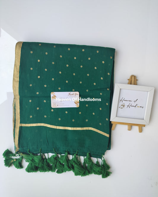 Printed Saree - Emarald Green Polka Dot
