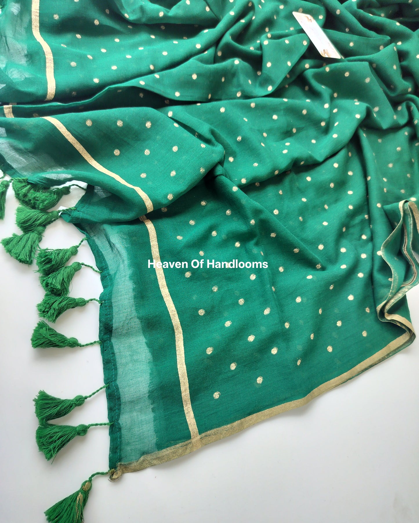 Printed Saree - Emarald Green Polka Dot