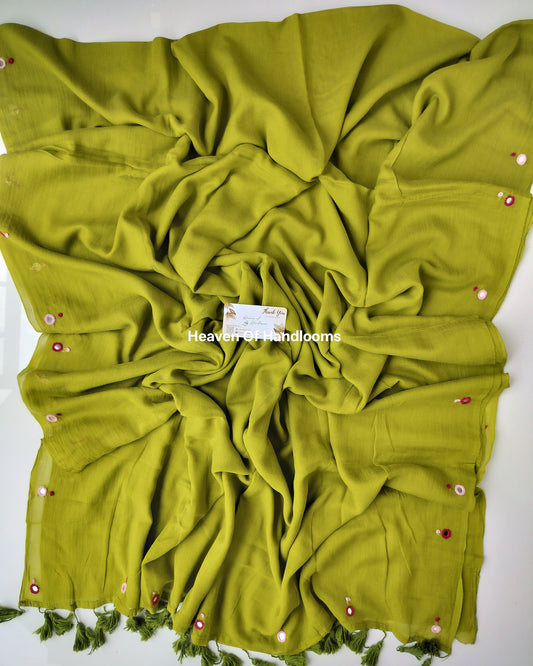 Festive Saree - Mehndi Green Gini Embroidery