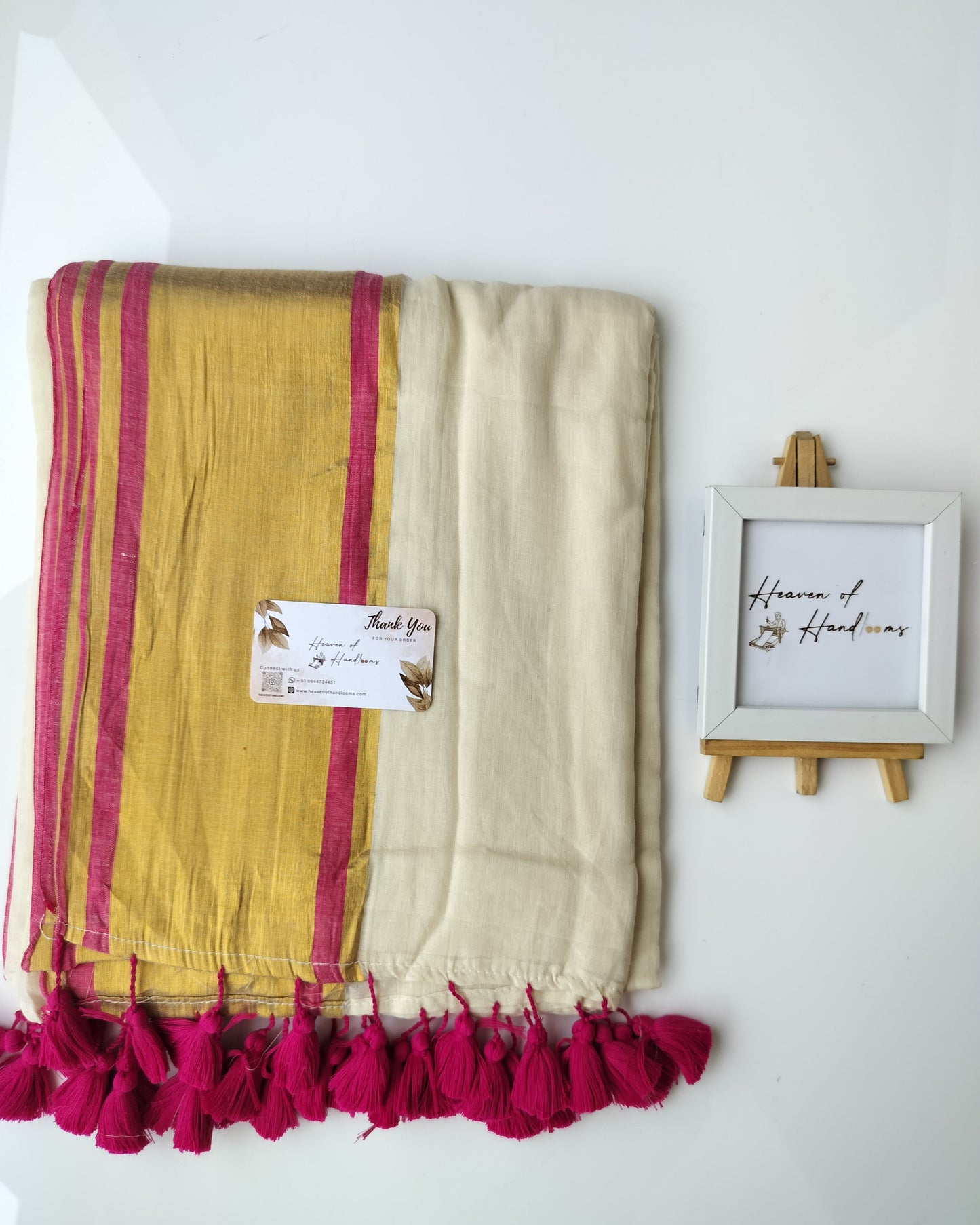 Onam-Vishu Saree - Beige with Red Thin Border