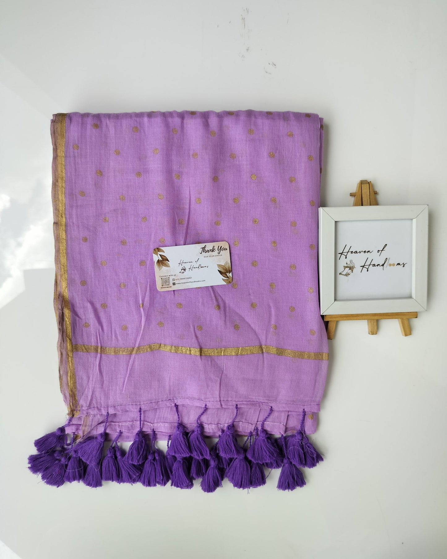 Printed Saree - Lilac with Golden Polka Dot