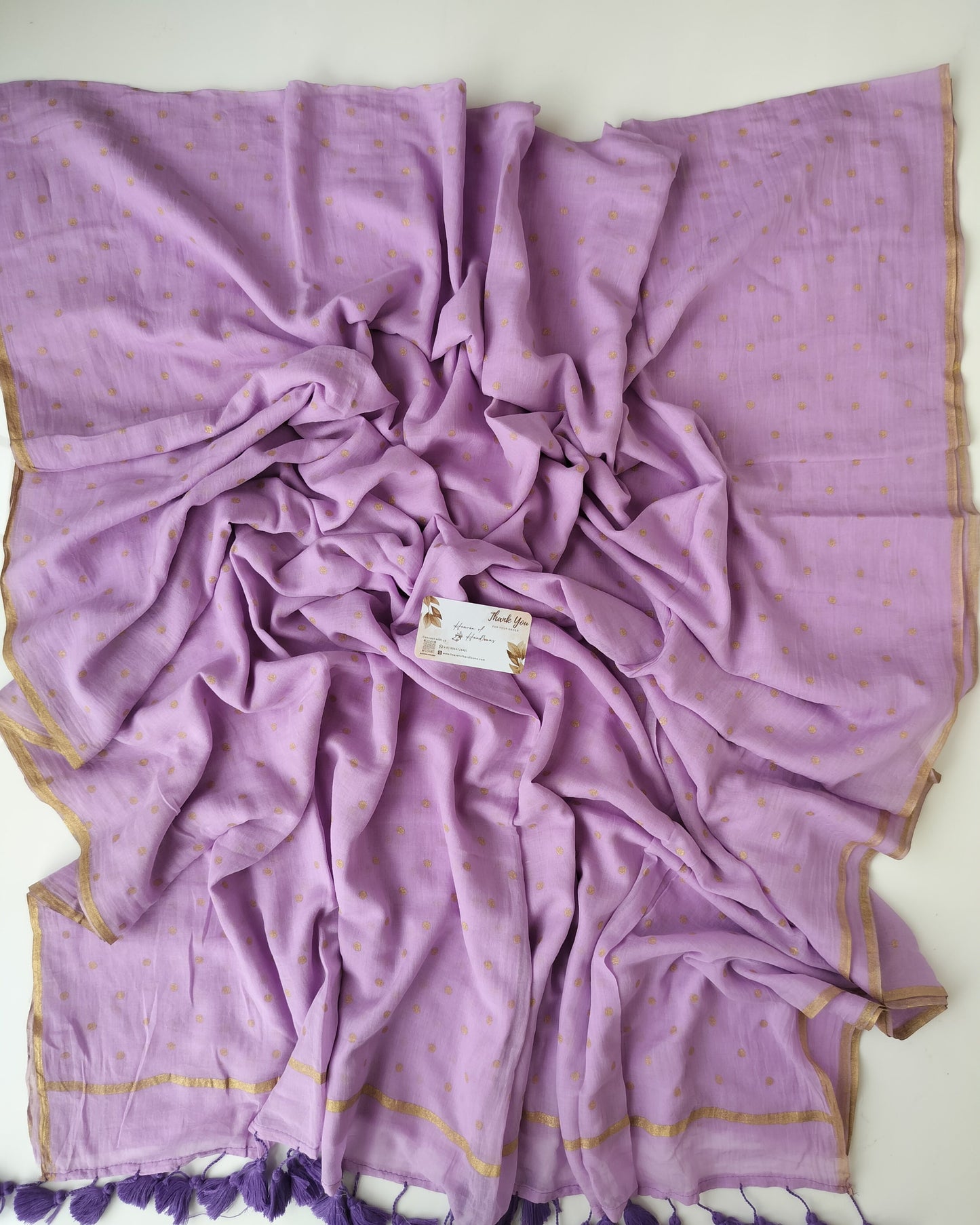 Printed Saree - Lilac with Golden Polka Dot