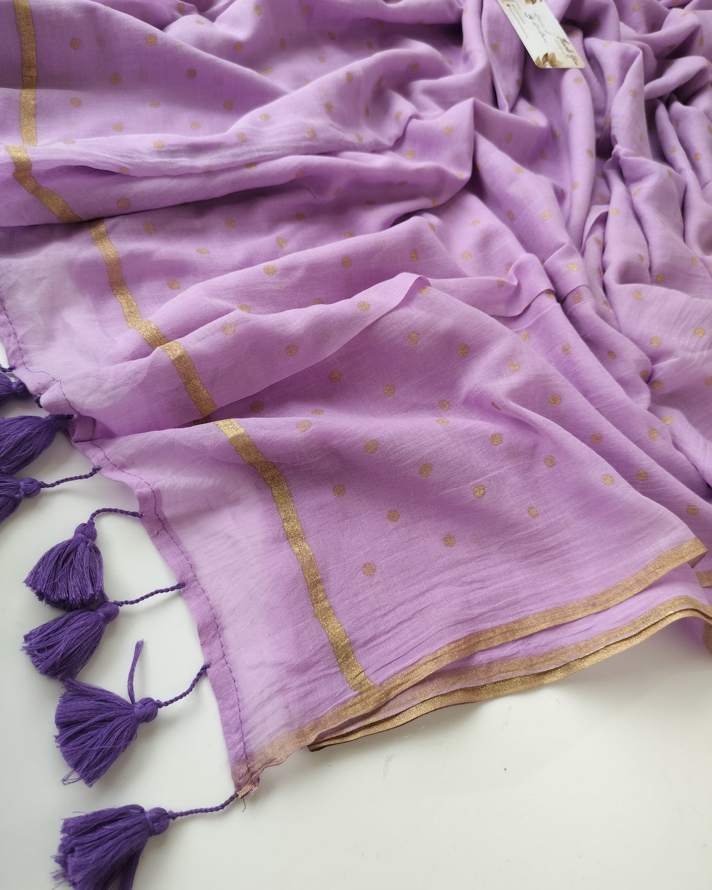 Printed Saree - Lilac with Golden Polka Dot