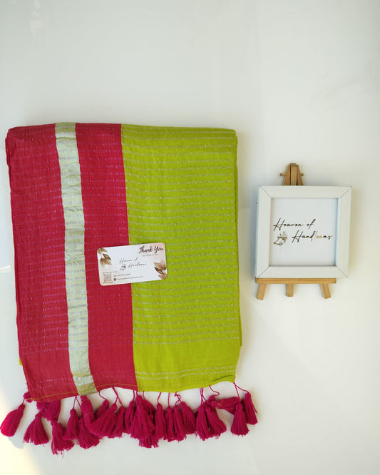 Festive Saree -  Parrot Pink Border