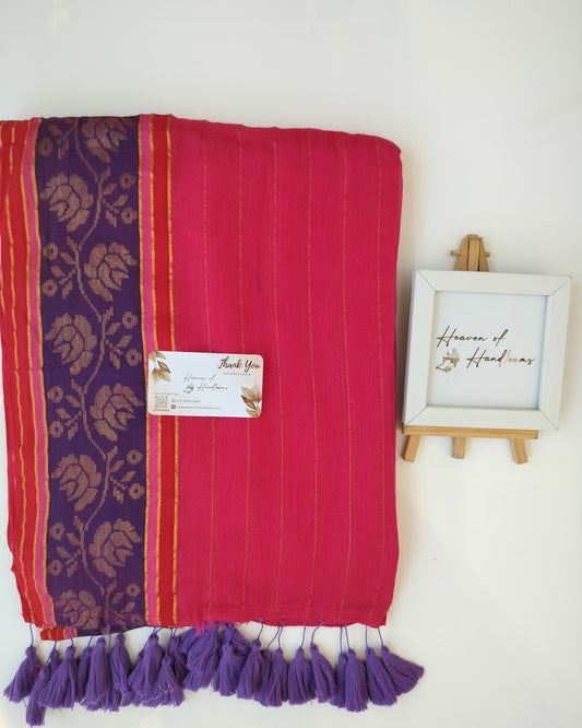 Festive Saree - Bright Pink with Purple
