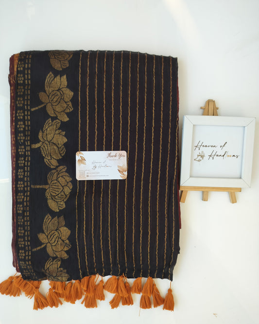 Festive Saree - Black Lotus Border