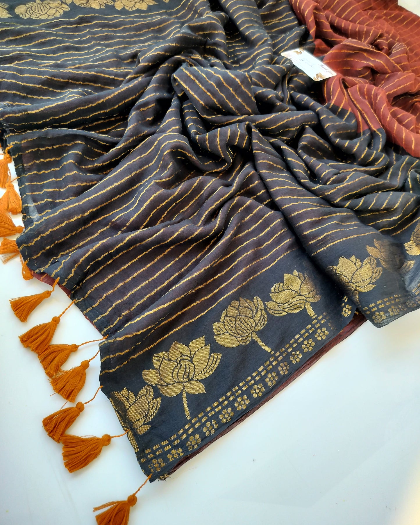 Festive Saree - Black Lotus Border