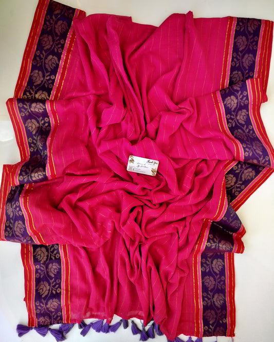 Festive Saree - Bright Pink with Purple