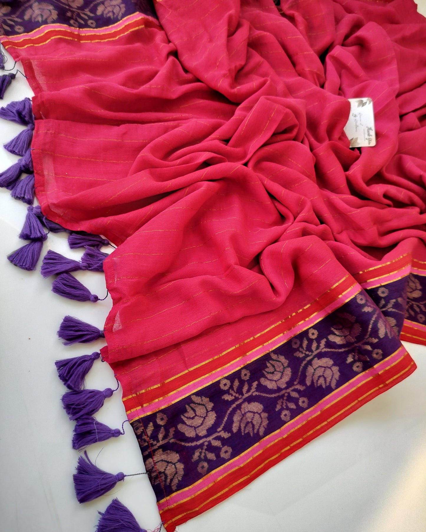 Festive Saree - Bright Pink with Purple