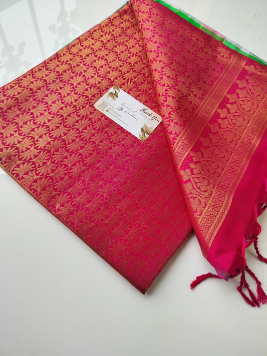 Vegan Silk Saree - Chilli Red with Ash