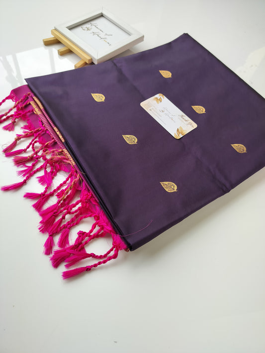 Vegan Silk Saree - Plum leaf