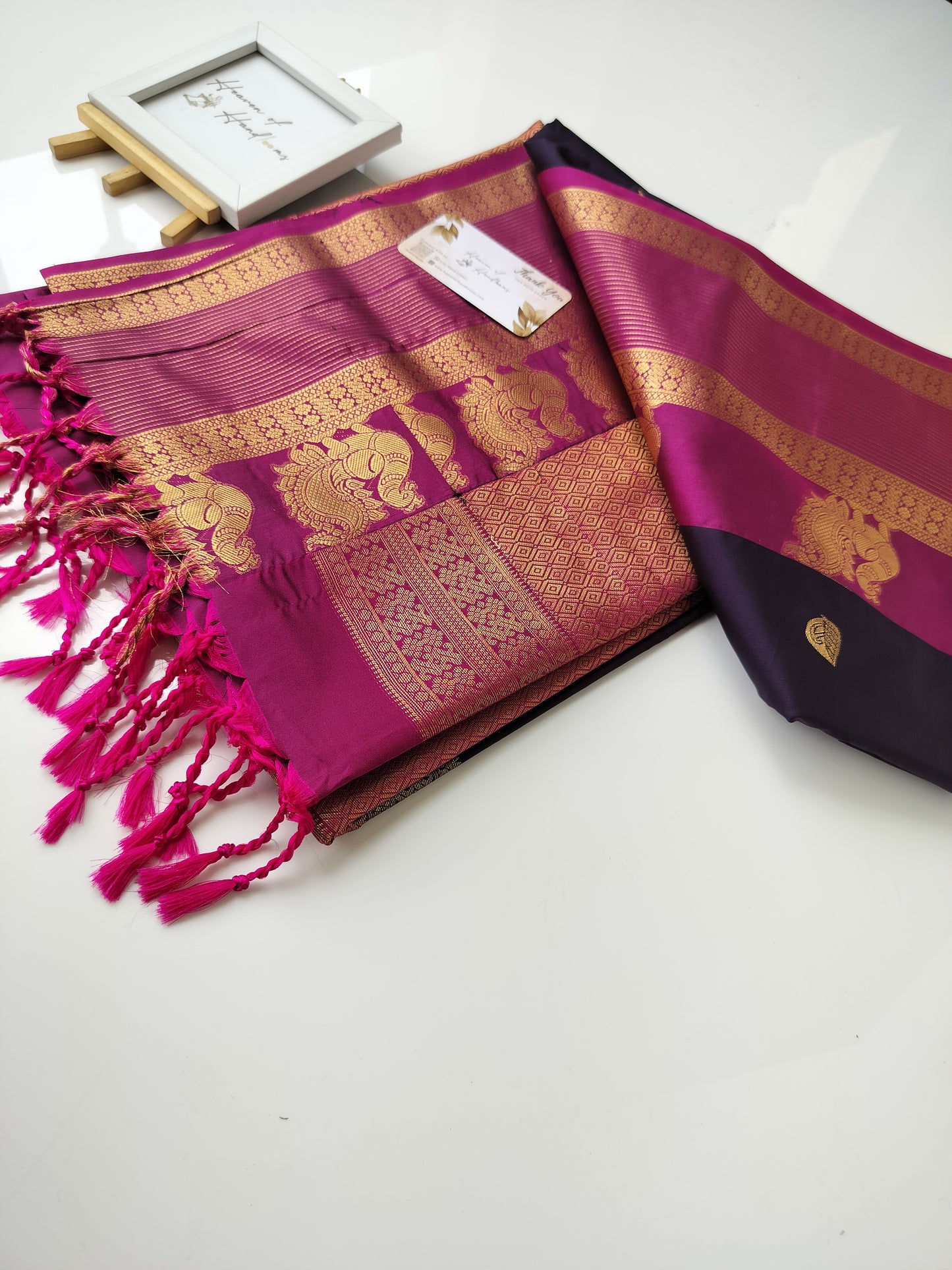 Vegan Silk Saree - Plum leaf