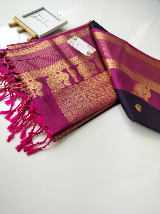 Vegan Silk Saree - Plum leaf