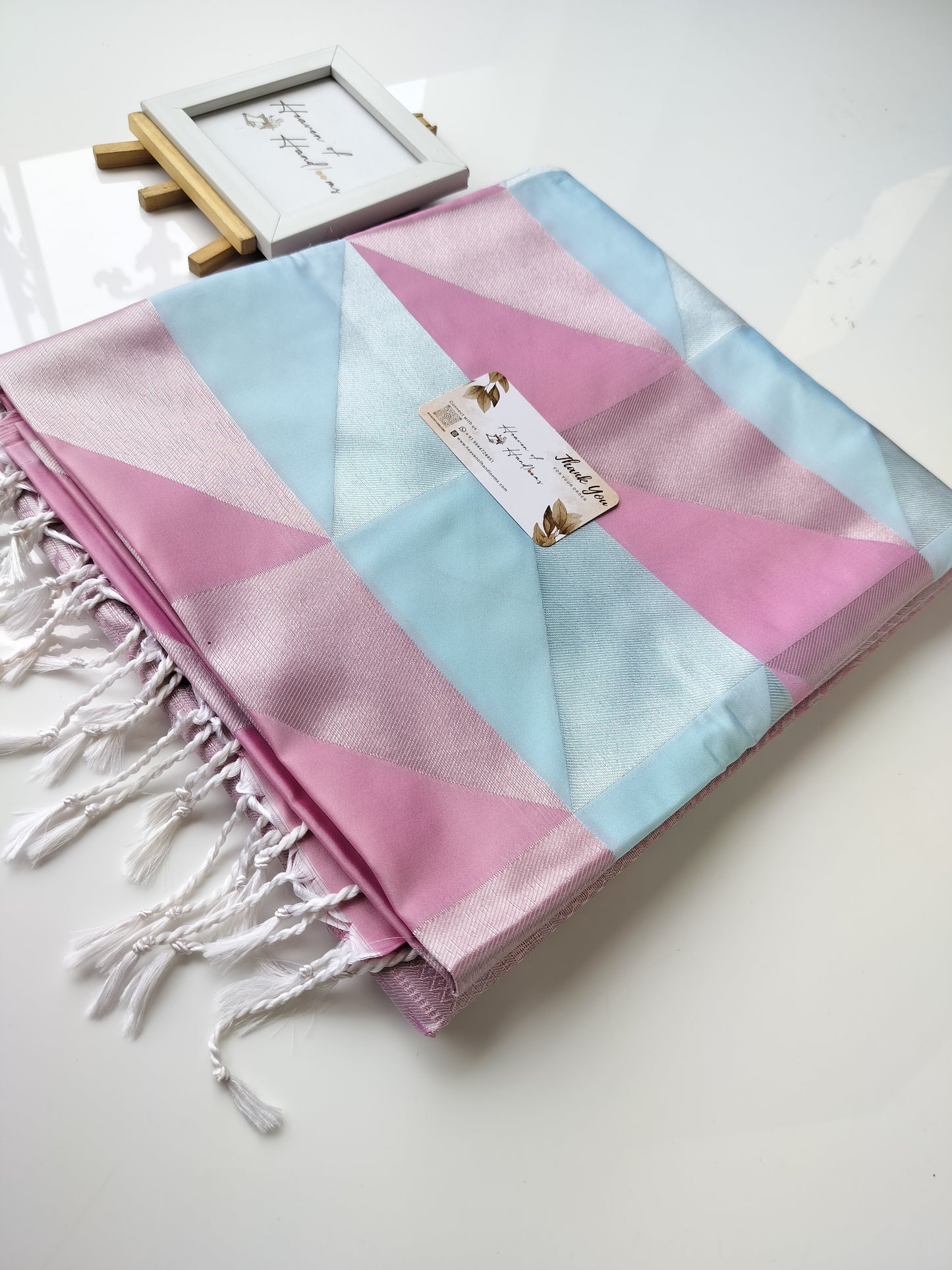 Vegan Silk Saree - Pastel Blue and Pink