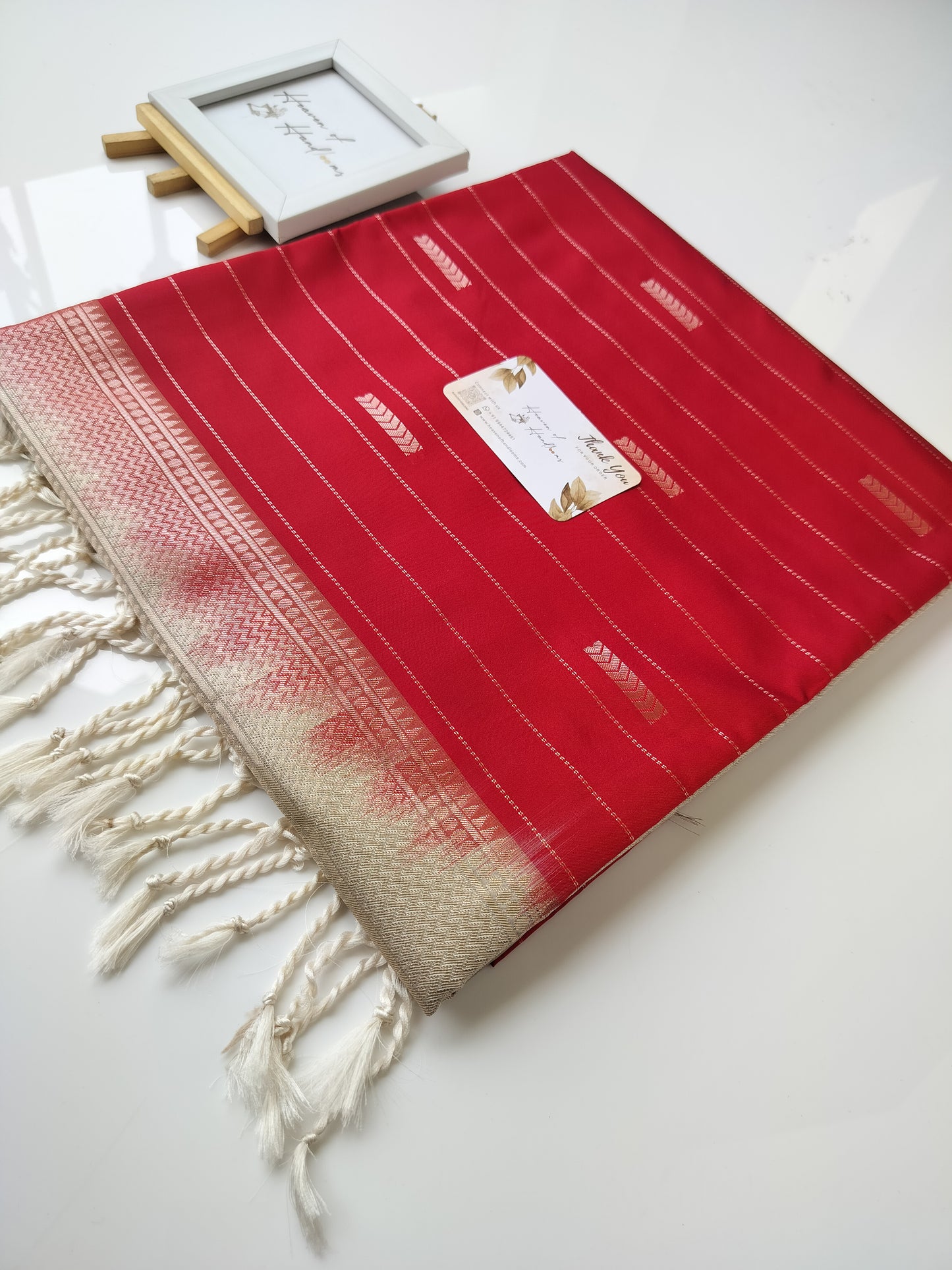 Vegan Silk Saree - Chilli Red with Ash