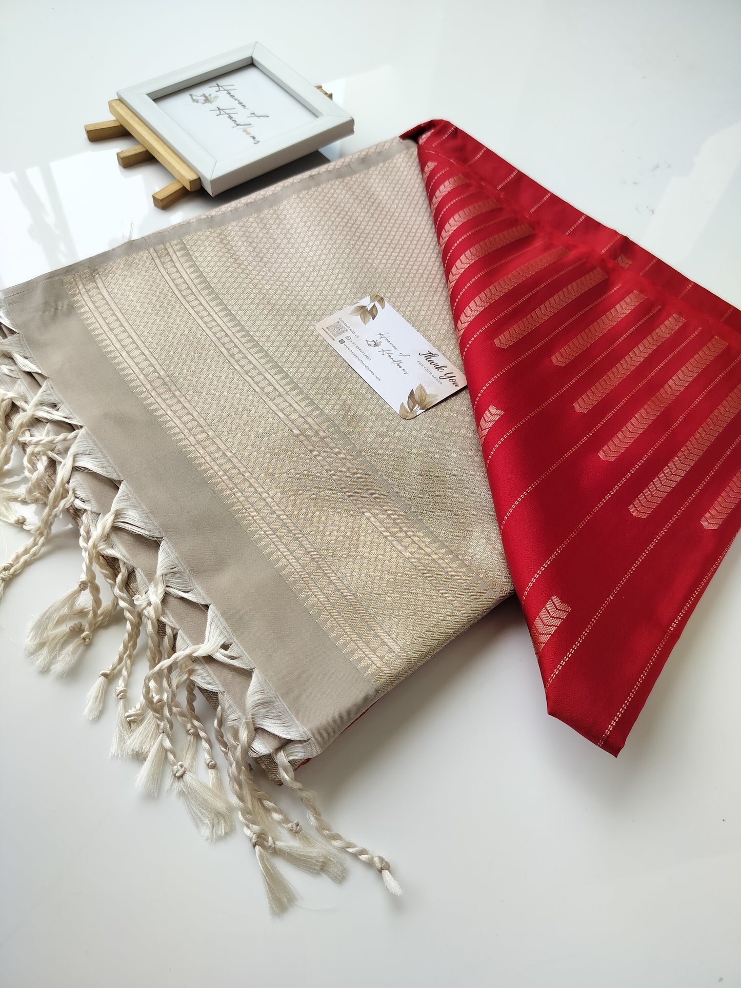 Vegan Silk Saree - Chilli Red with Ash