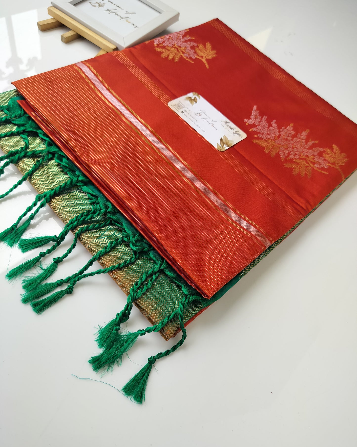 Vegan Silk Saree - Burnt with Kodi Motif
