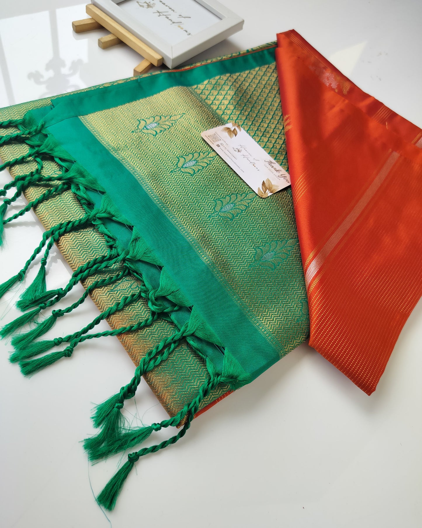 Vegan Silk Saree - Burnt with Kodi Motif