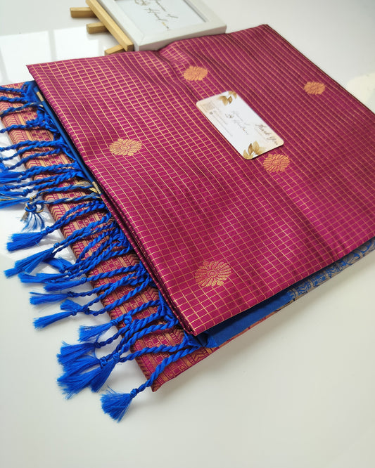 Vegan Silk Saree - Magenta Pink Podi Kattam