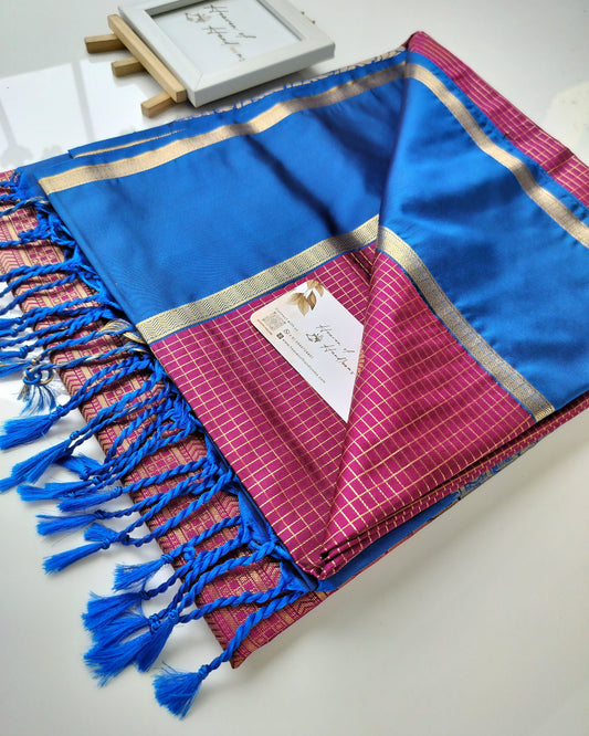 Vegan Silk Saree - Magenta Pink Podi Kattam