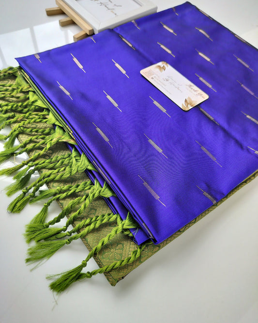 Vegan Silk Saree - Royal Blue RettaPet Border