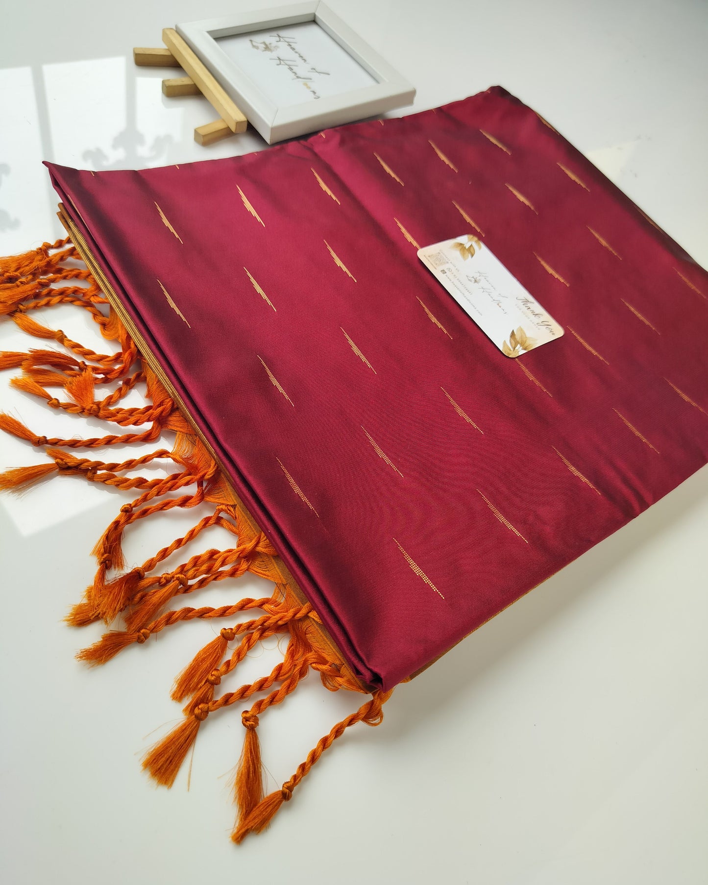 Vegan Silk Saree - Marron Eye Butta
