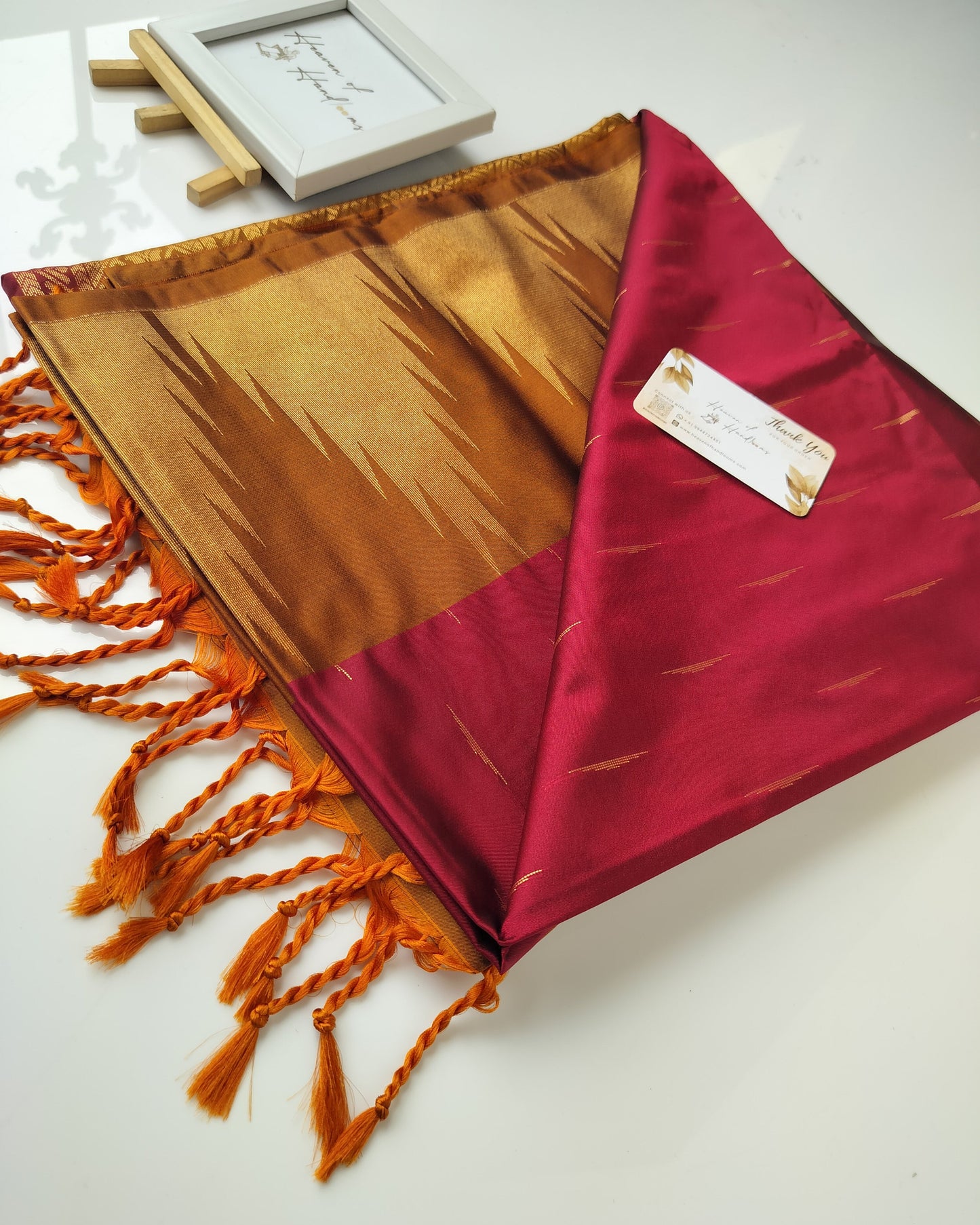 Vegan Silk Saree - Marron Eye Butta