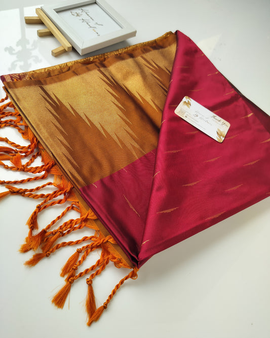 Vegan Silk Saree - Marron Eye Butta