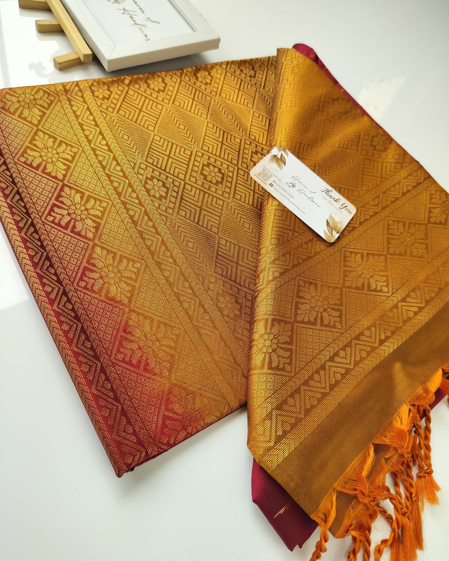 Vegan Silk Saree - Marron Eye Butta