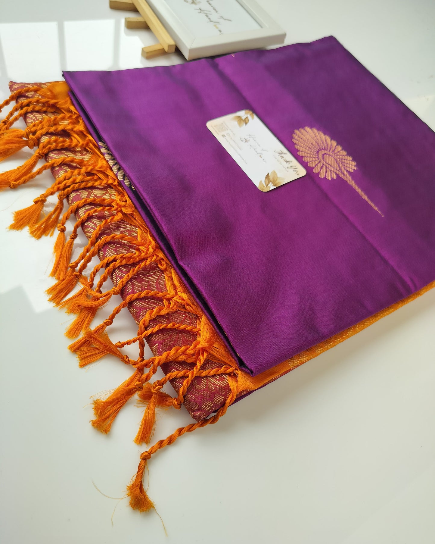Vegan Silk Saree - Dark Purple Poo Butta