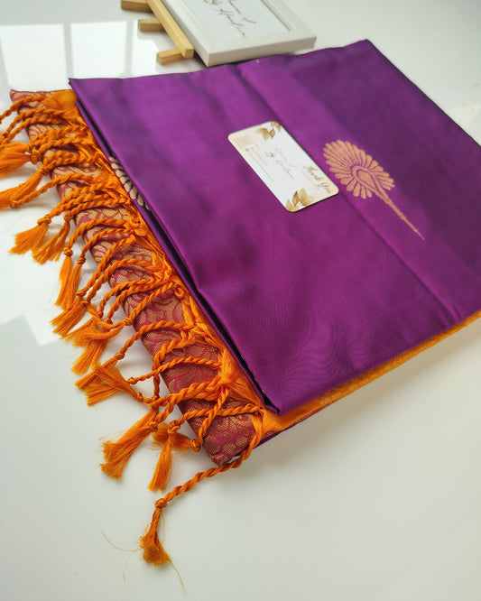 Vegan Silk Saree - Dark Purple Poo Butta