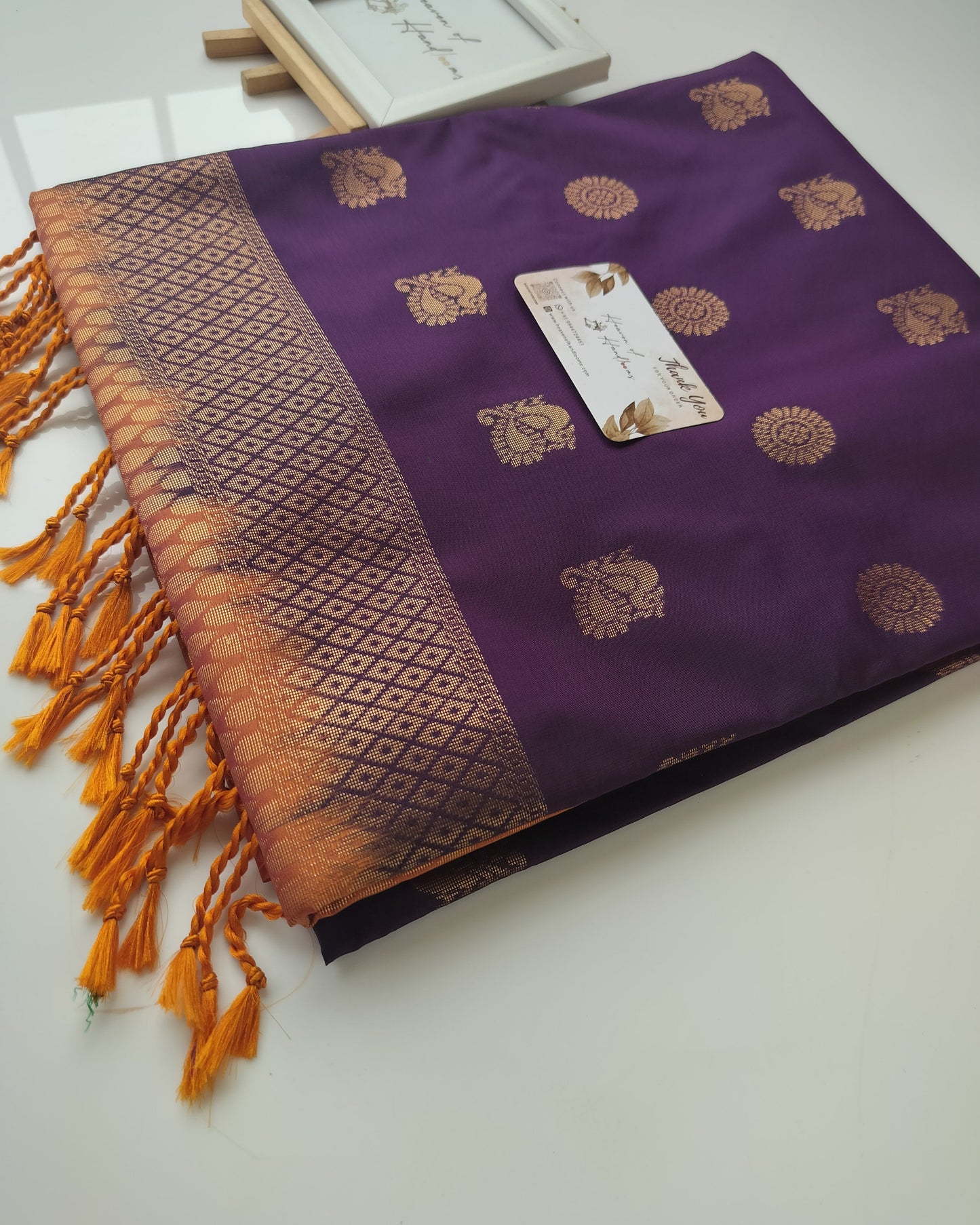 Vegan Silk Saree - Black Currant Peacock Motif