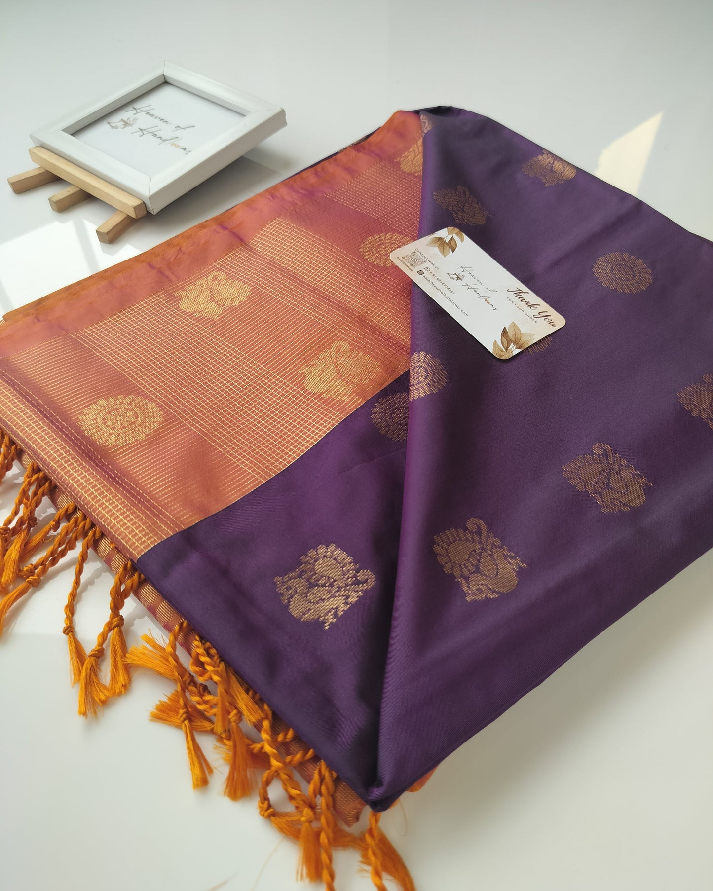 Vegan Silk Saree - Black Currant Peacock Motif