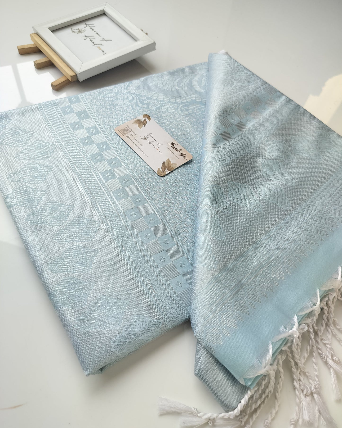 Vegan Silk Saree - Ice Blue Pearl