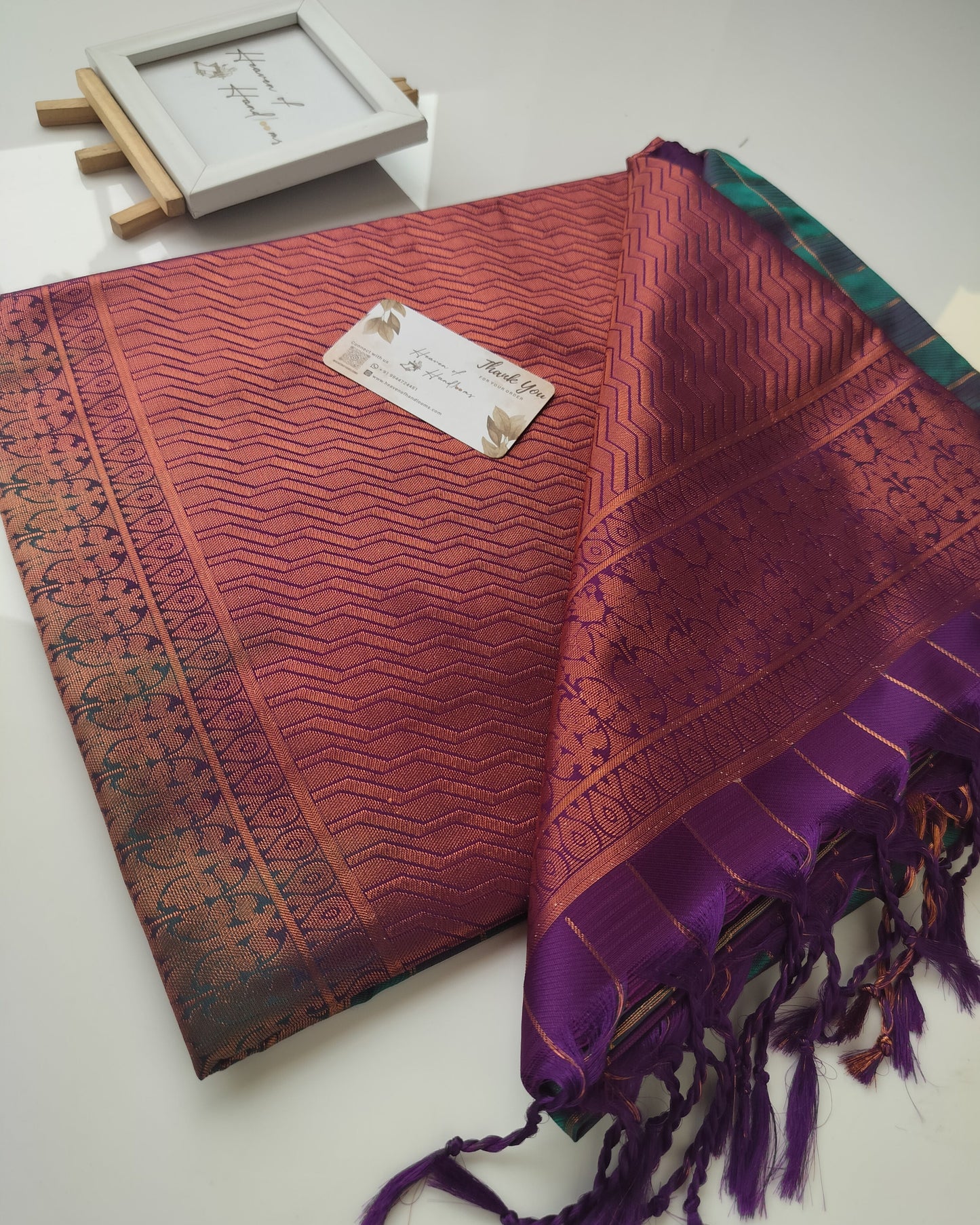 Vegan Silk Saree - Black Currant  RettaPet Border