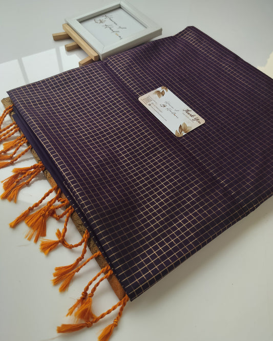 Vegan Silk Saree - Deep Plum Podi Kattam