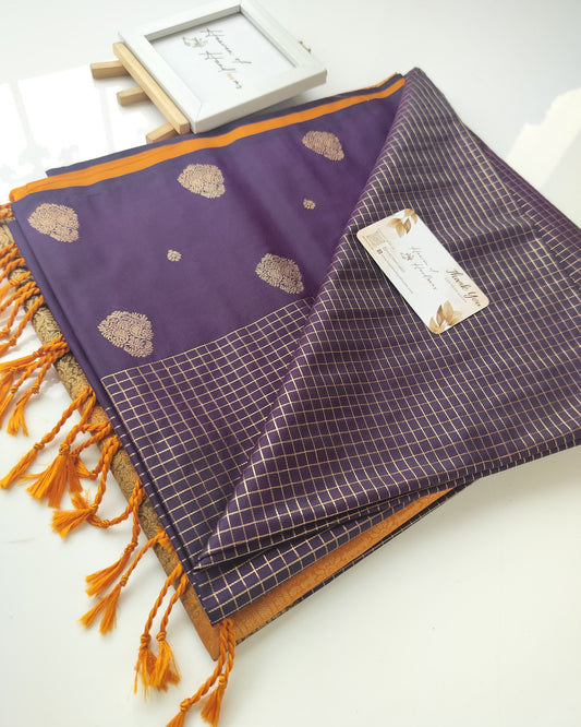 Vegan Silk Saree - Deep Plum Podi Kattam