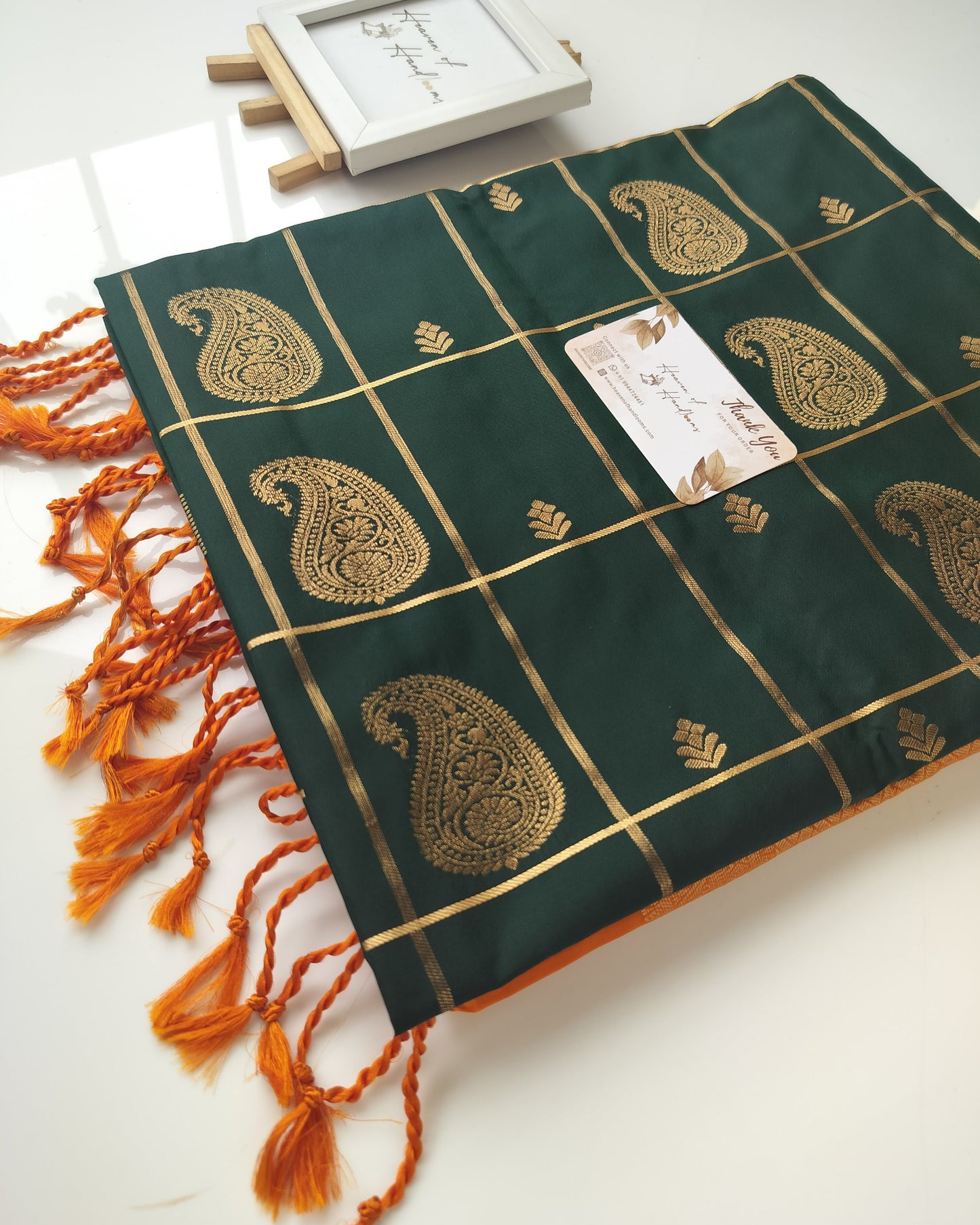 Vegan Silk Saree - Mango Check