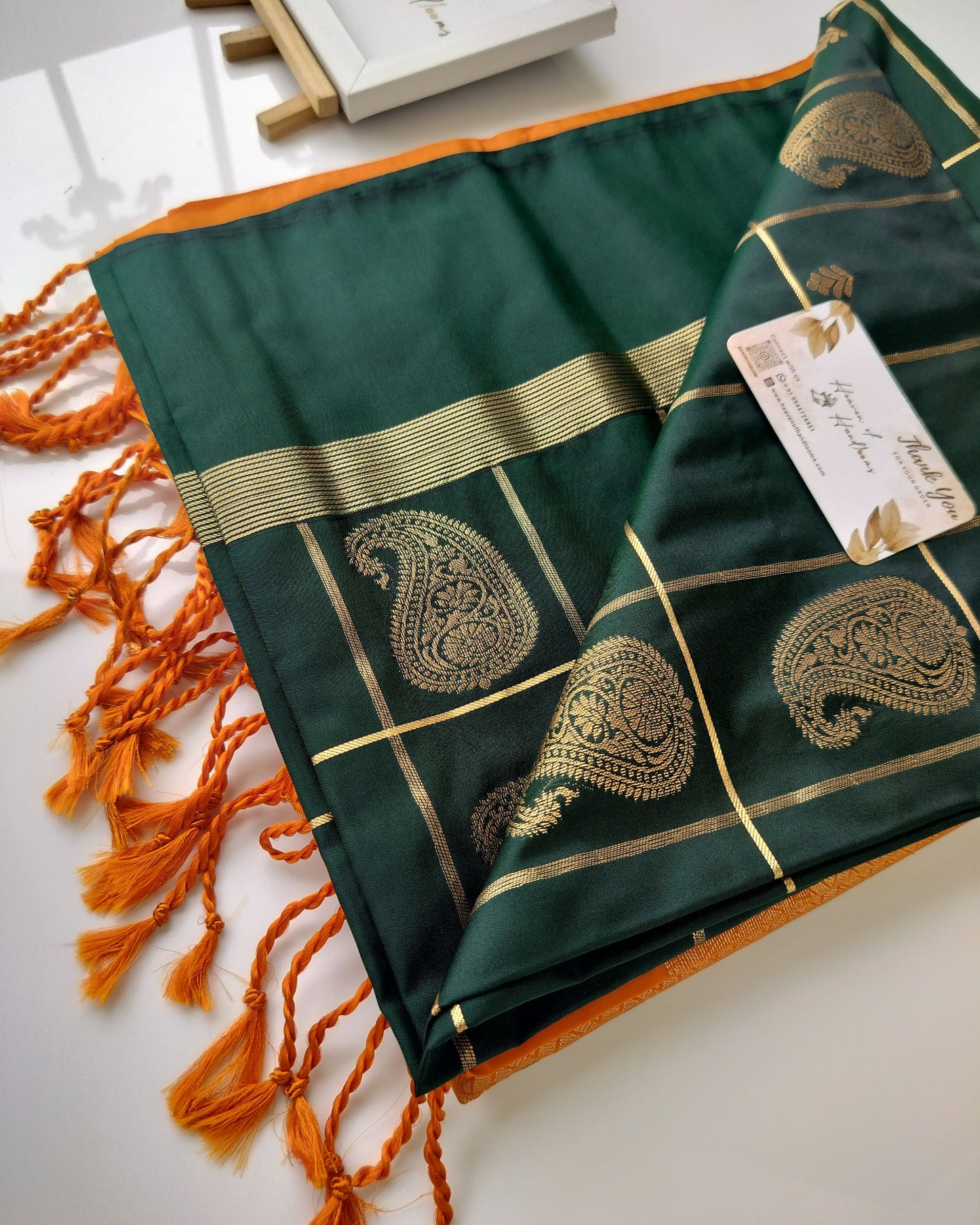 Vegan Silk Saree - Mango Check