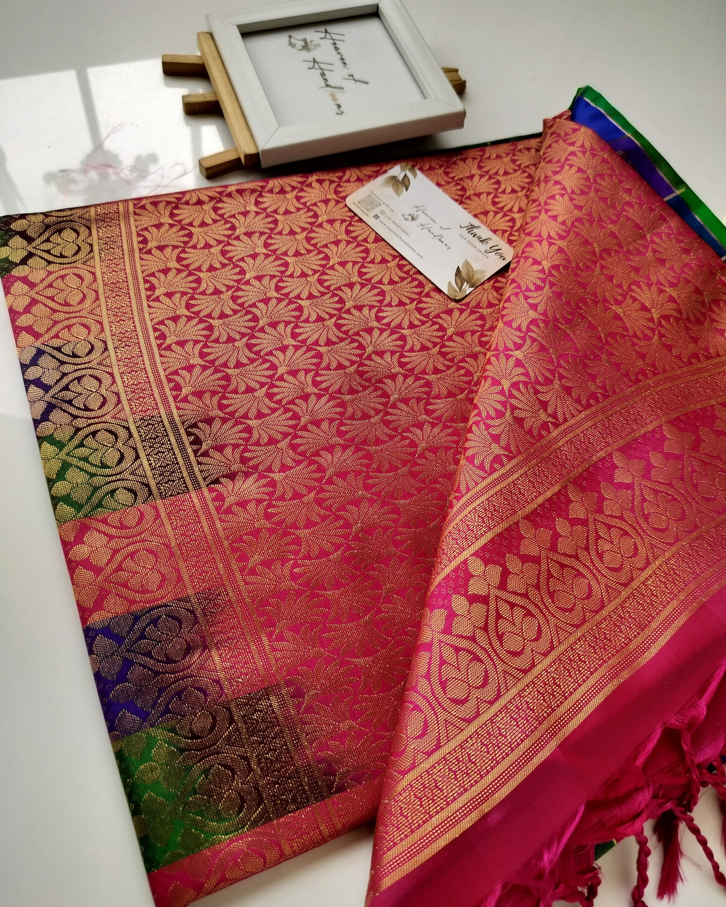 Vegan Silk Saree - Palumpalam Kanchi  Blue Kattam