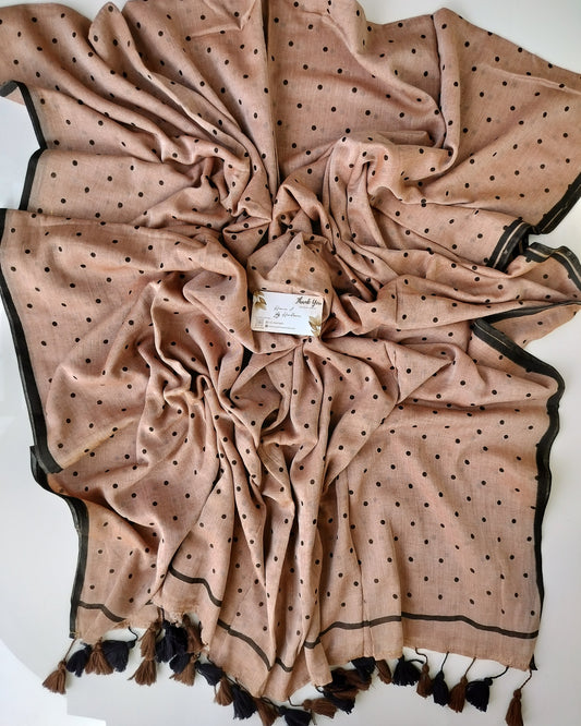 Printed Saree - Cinnamon Polka Dot