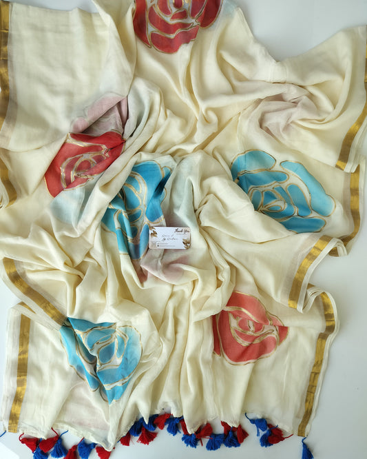 Hand Painted Saree - Rose