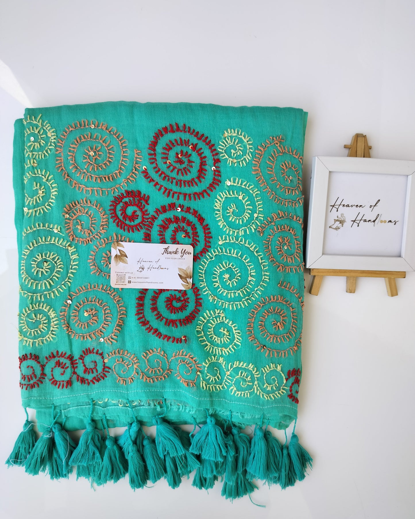 Festive Saree - Sea Green Kantha