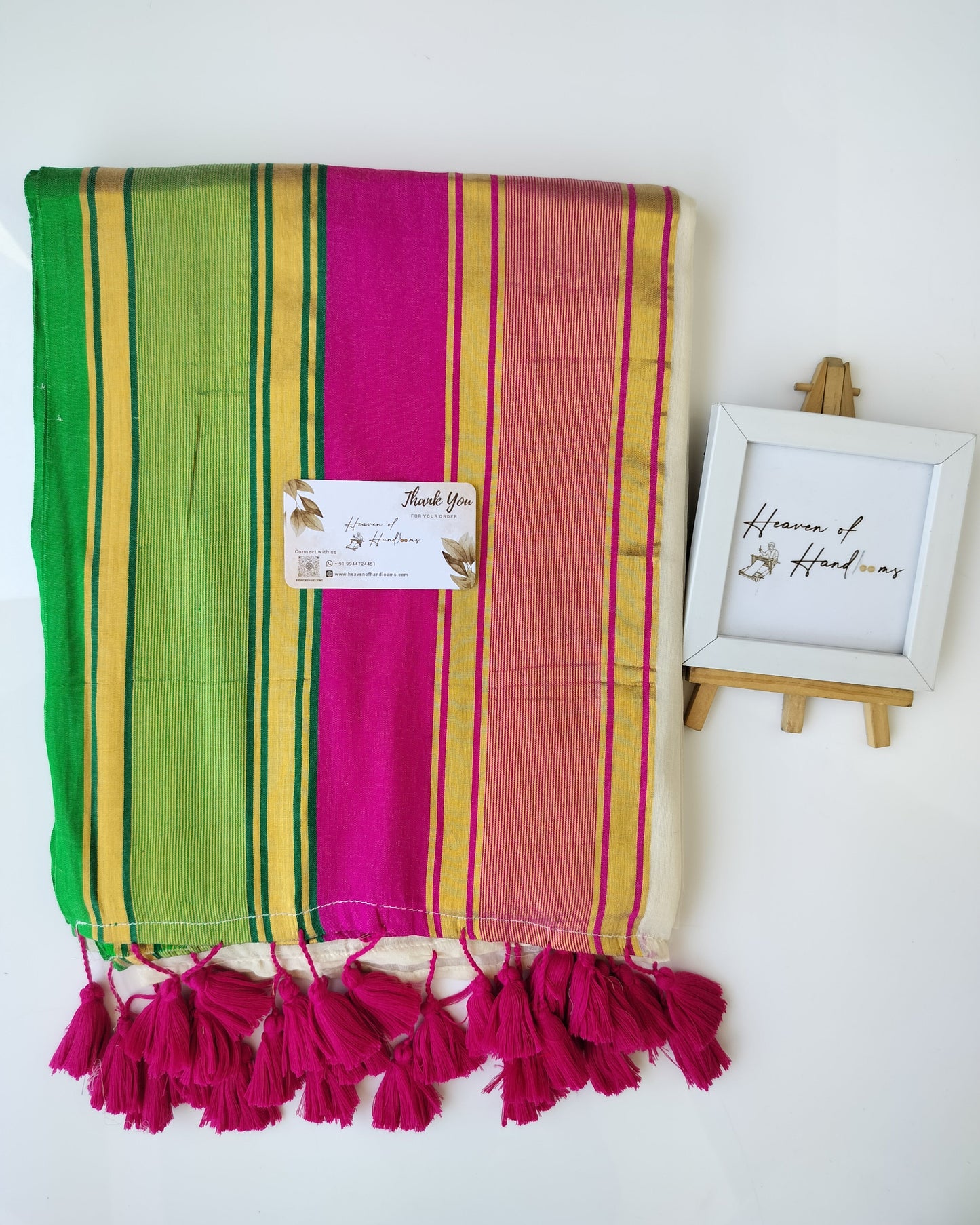 Onam-Vishu Saree - Cream Green Pink