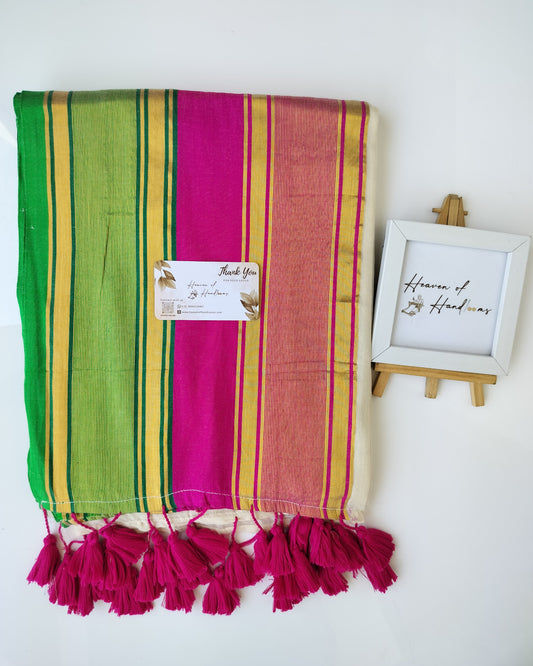 Onam-Vishu Saree - Cream Green Pink