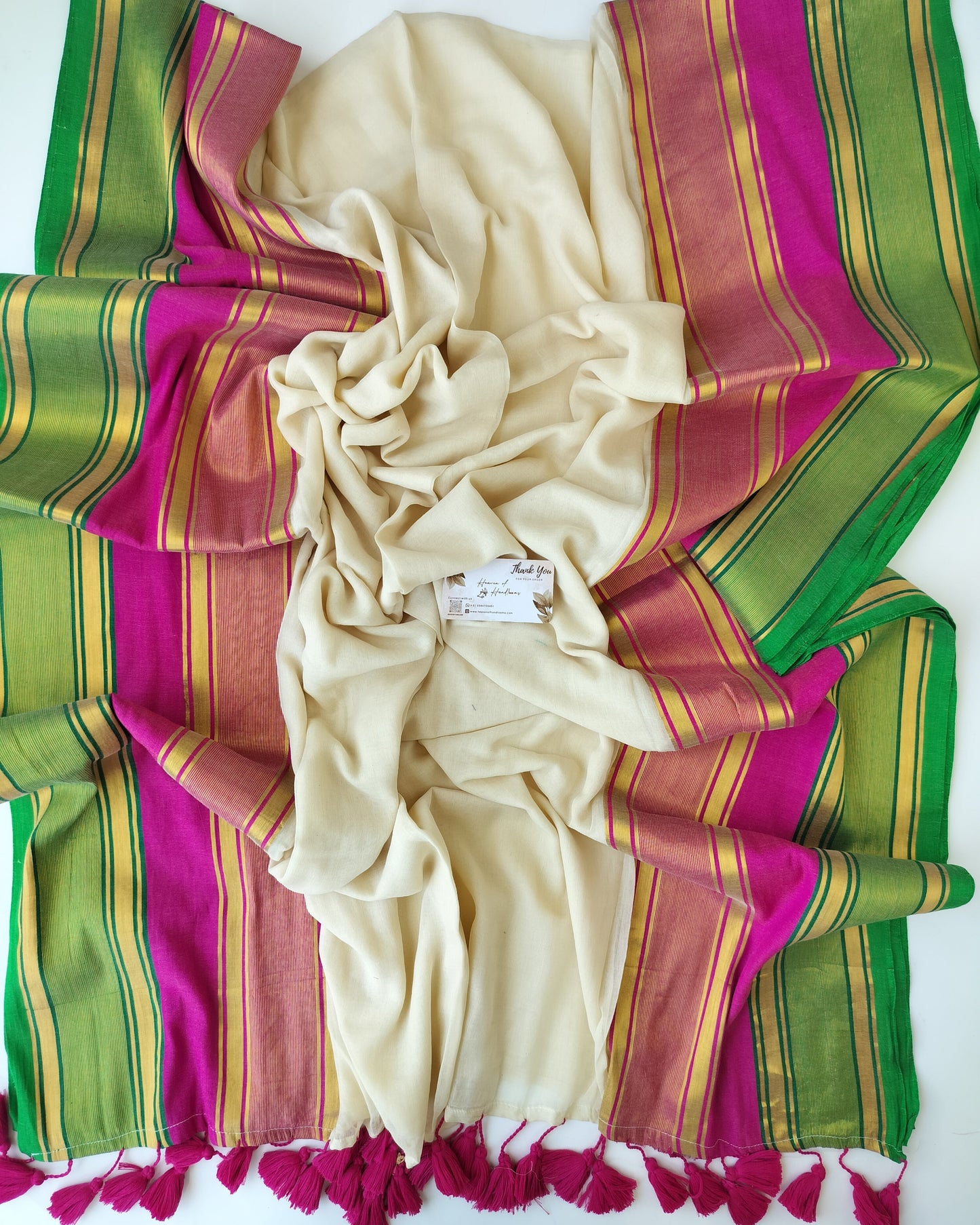 Onam-Vishu Saree - Cream Green Pink