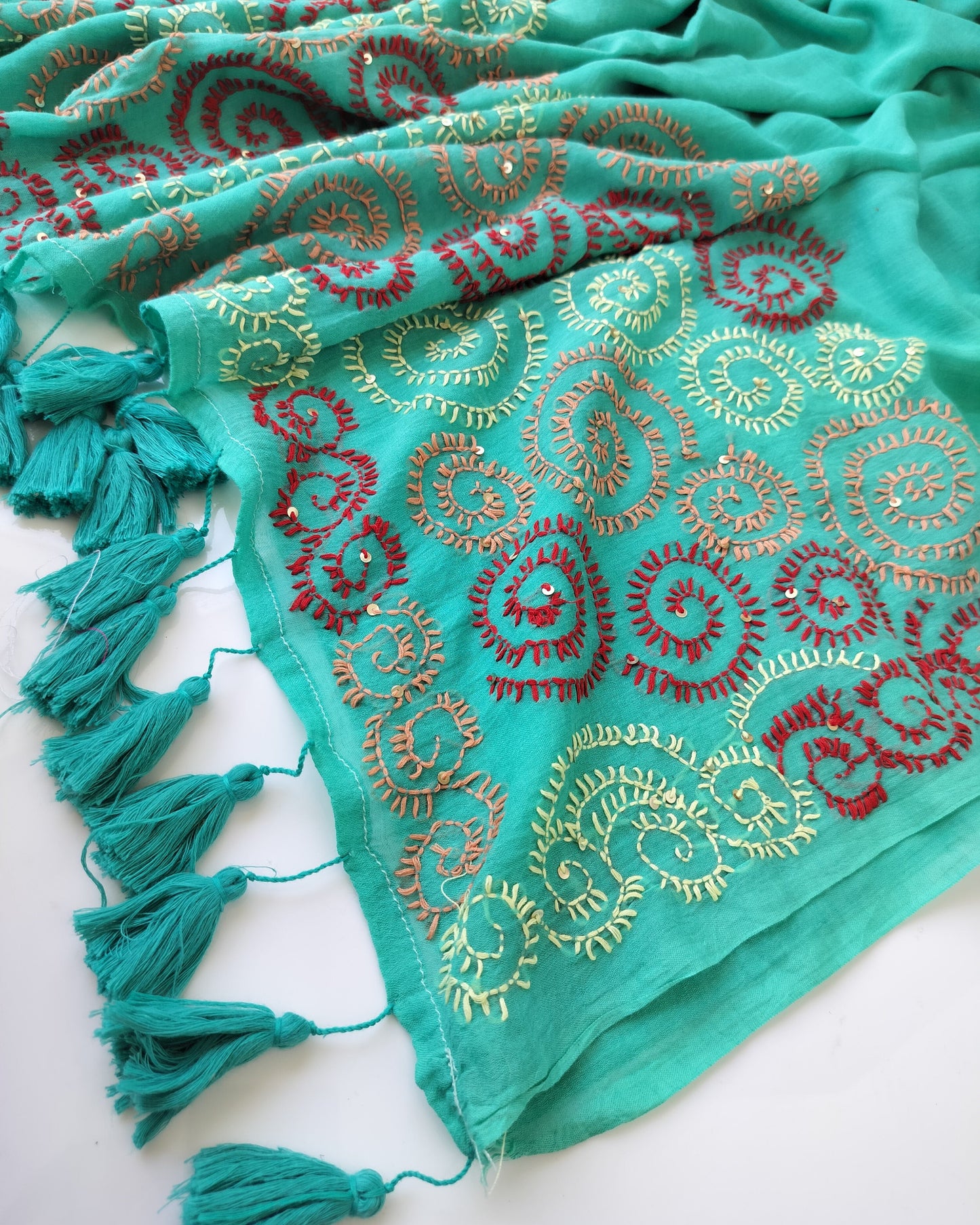 Festive Saree - Sea Green Kantha