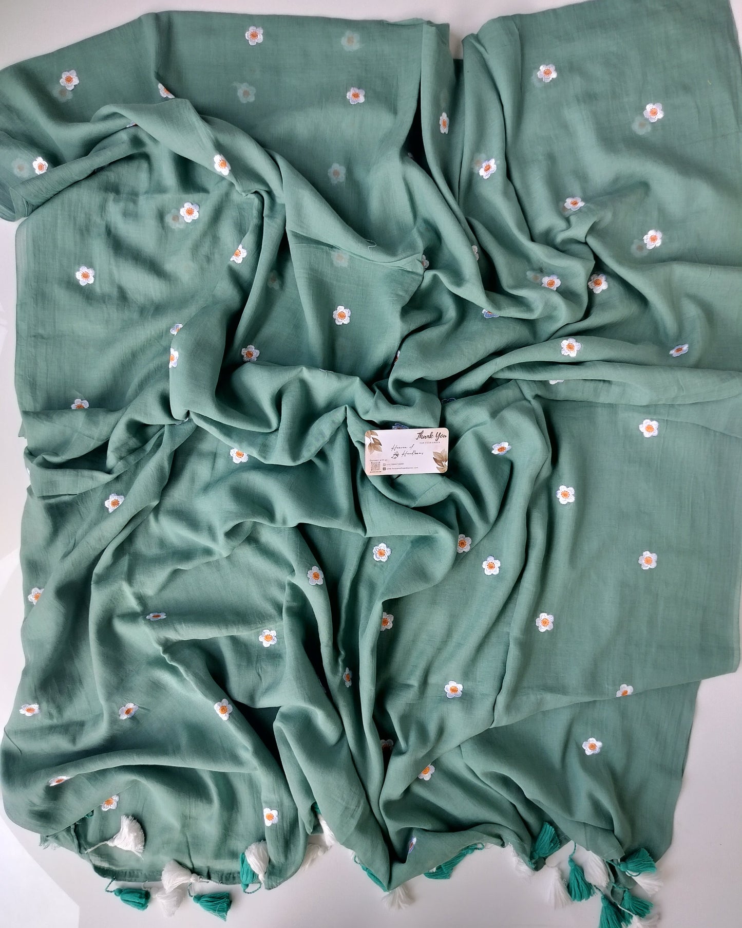 Embroidery Saree - Blossom Soft Fern